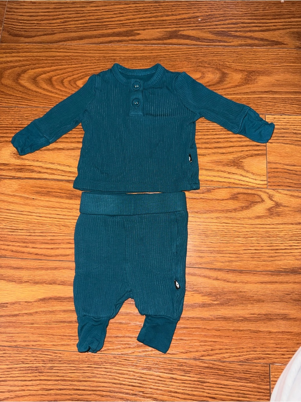 Kyte BABY Teal Ribbed Henley Top & Footed Pants Set